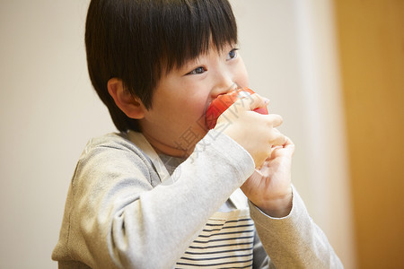 幼儿园儿童男孩们亚洲吃西红柿的孩子图片