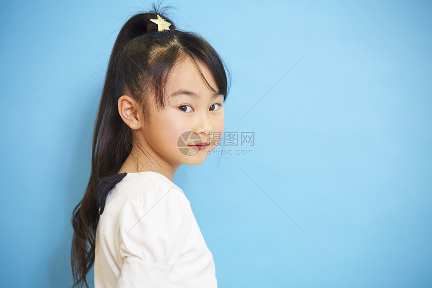 时髦新鲜复制空间儿童的肖像蓝色背面图片