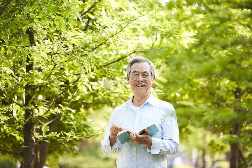 公园里拿着书阅读的老年人图片