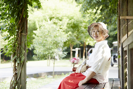 盯着看树椅子生活女人老人韩国人图片