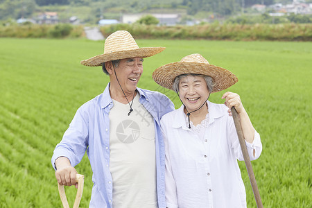 老年夫妇下农田干农活背景图片