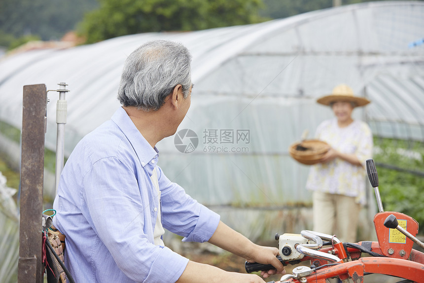 一起照顾农作物的老年夫妇图片