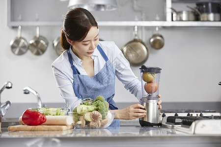 西兰花半身像架子厨房烹饪女人韩国人图片
