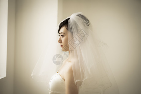 头戴头纱的新娘侧脸图片