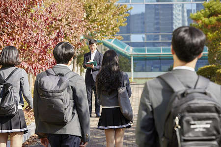 同学们背着书包进校园背景图片