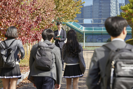 同学们背着书包进校园背景图片