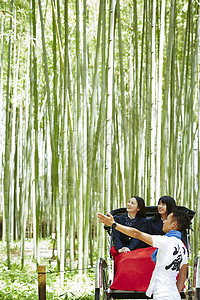 画竹在竹林里游玩的姑娘们背景