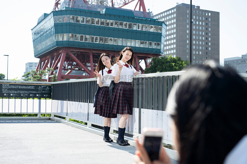 日本人能量女士们女学生札幌学校旅行电视塔图片