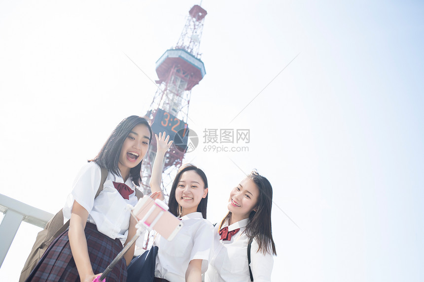 美丽城镇地区照片女学生札幌学校旅行电视塔图片