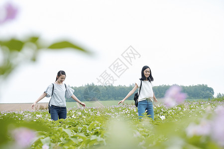 女闺蜜花田游玩图片