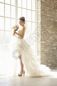 窗户边美丽的新娘图片