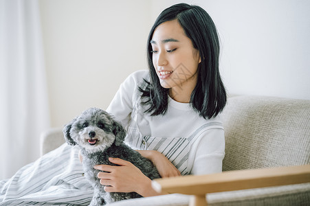 明亮伸开四肢坐女士们生活与狗女人图片