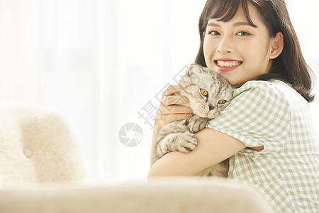 笑脸猫居家美女与猫咪背景