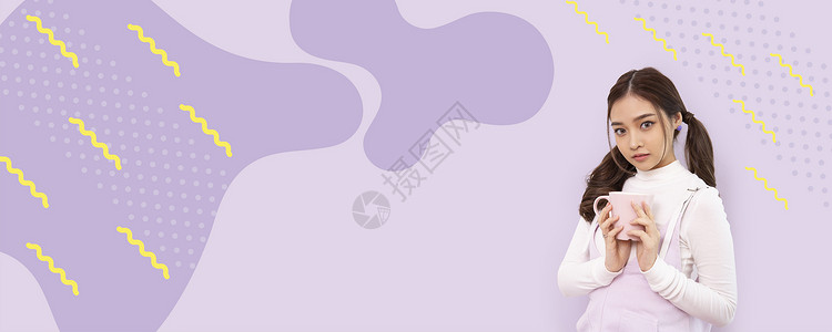 紫色杯子公告妇女宣传材料水平横幅图片