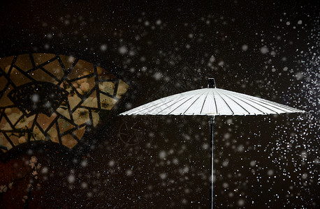 雪竹雪中的中国传统古风油纸伞背景