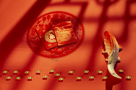 汉字读音素材春节金元宝和红包背景