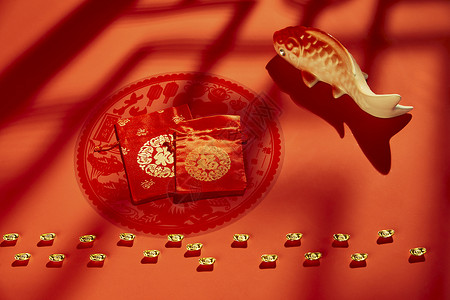 春节金元宝和红包背景图片