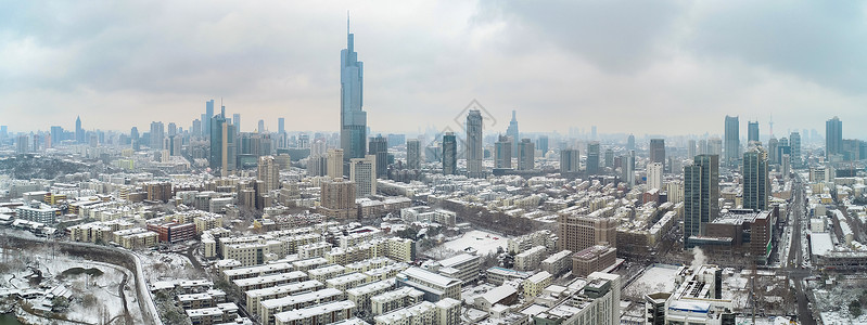 雪景鸟瞰南京玄武湖城市雪景航拍背景