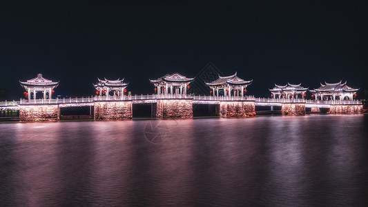 广东潮州潮州广济桥夜景灯光秀背景