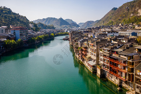 贵州镇远古城航拍背景图片