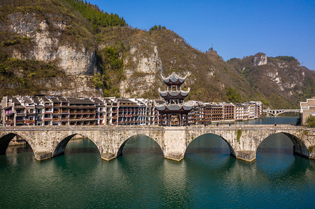 贵州镇远古城航拍背景图片