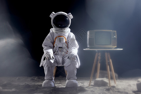电视机PNG坐在电视剧旁的宇航员背景