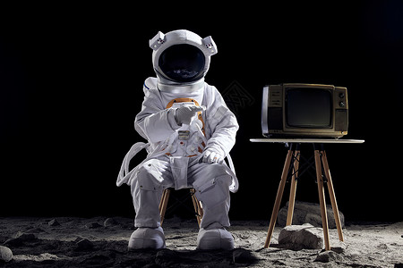 宇航员指着电视机背景图片