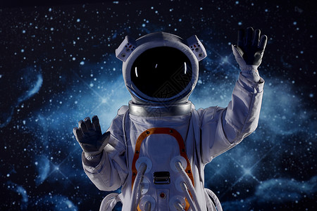外太空元素创意宇航员触碰虚拟屏幕背景