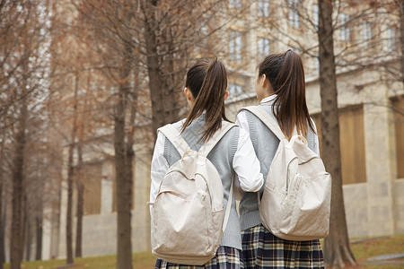 青年学生美女同学背影图片