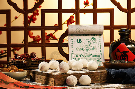 中式元宵节传统芝麻汤圆背景图片