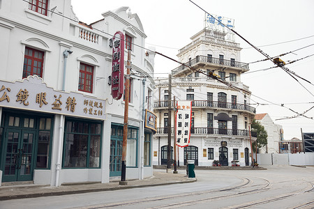 造景ps素材民国风仿古建筑背景