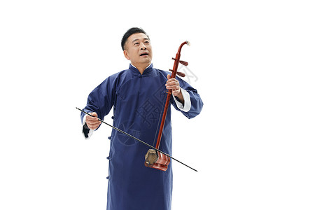中年男性相声演员拉二胡唱戏背景图片