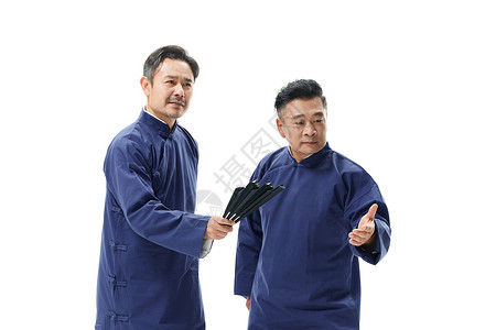 中年男性相声演员搭档相声表演形象背景图片
