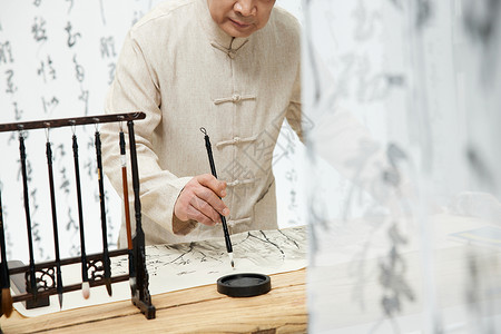 画水墨画的中国风中年人特写背景图片