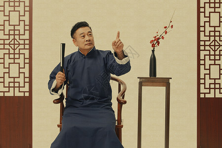 中国风工笔画男性相声演员背景图片
