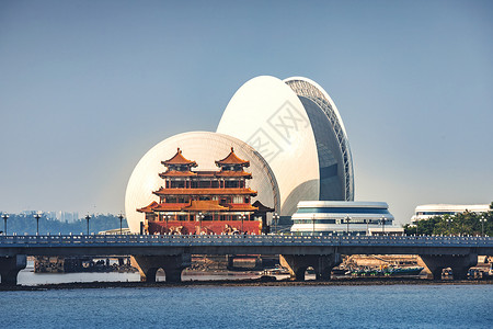 贝壳建筑广东省珠海市日月贝风光景色背景
