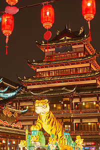 虎年灯笼上海城隍庙豫园虎年新春灯会背景