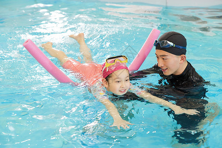 课可爱素材游泳馆学习游泳的小女孩背景