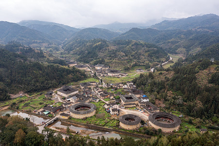 南靖河坑土楼群高清图片