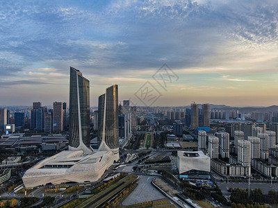 航拍江苏南京河西双塔地标建筑图片