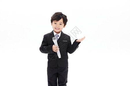 可爱福星形象穿西装的小男孩手拿话筒形象背景