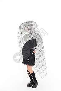 头盖书法纱布的国潮女性高清图片