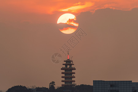 重庆鹅岭公园揽胜楼日落高清图片