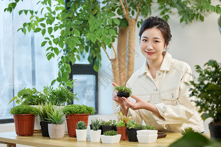 白天女的小清新女园艺师形象背景