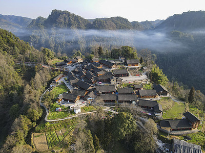 乡村扶贫航拍湖南湘西十八洞村背景