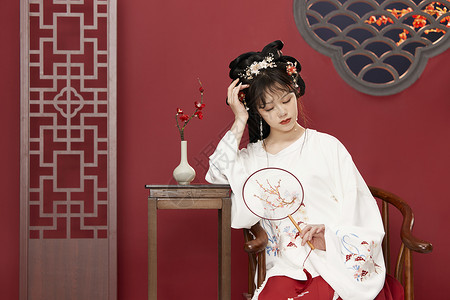 竹菊中国风传统文化汉服美女背景