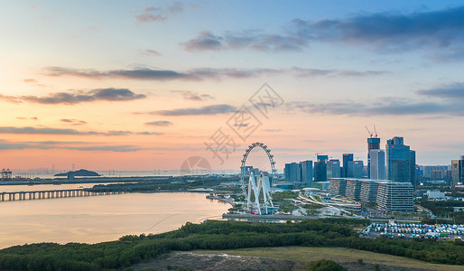 宝安深圳欢乐港湾城市建筑摩天轮背景