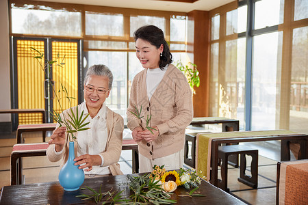 传统插花国学老年人学习插花背景