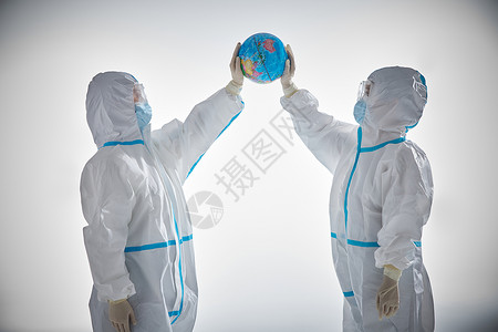 地球戴口罩穿防护服的医护人员保护地球形象背景