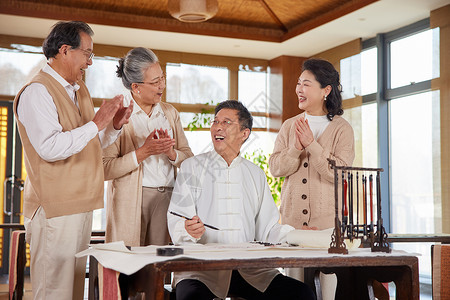 古风服饰素材老年学者聚会讨论国画背景